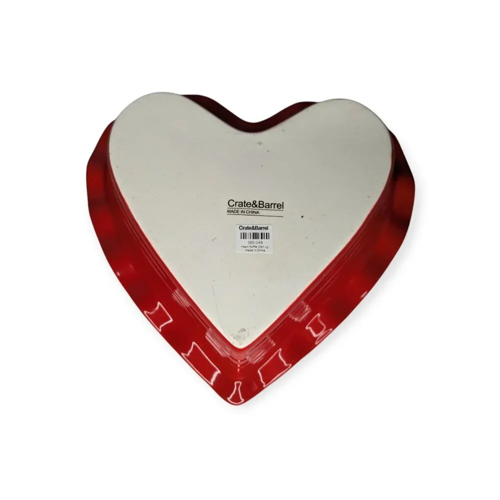 Crate & Barrel Valentines Day Red & White Heart Ruffle Dish Large 395-048 NWT